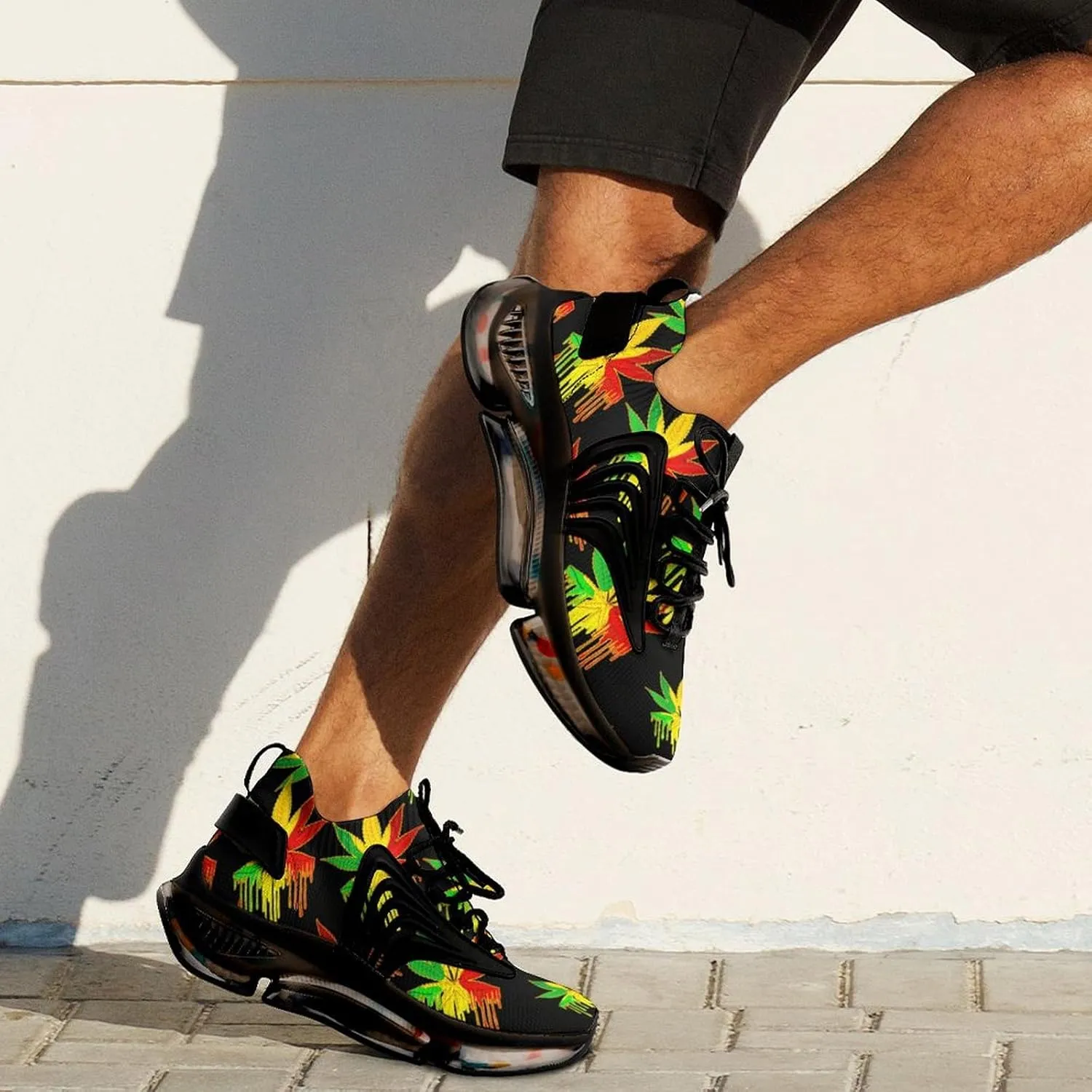 Color Painting Weed Walking Shoes for Men Lightweight Tennis Fashion Elastic Sports Shoes Cushion Basketball Shoes