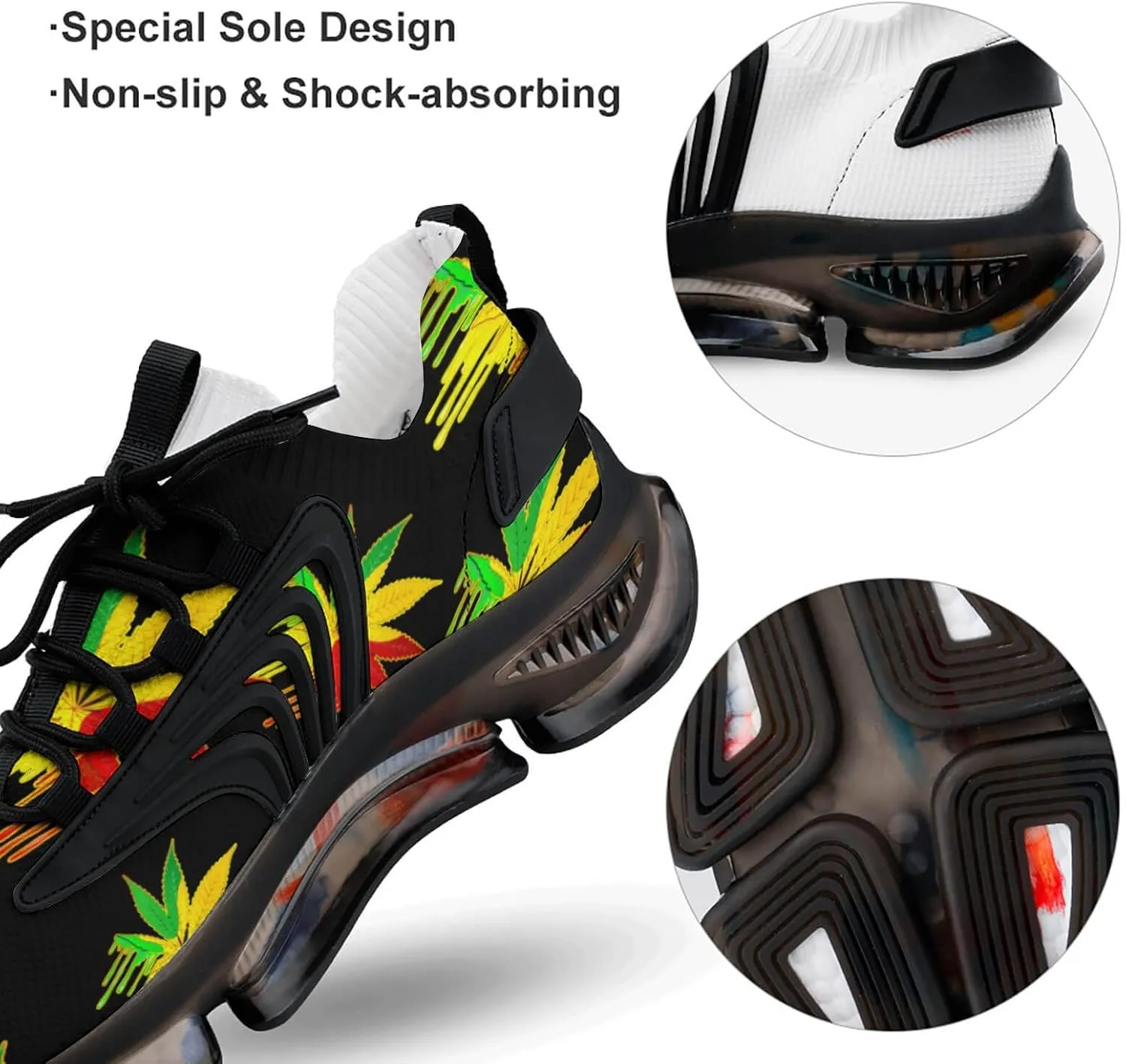 Color Painting Weed Walking Shoes for Men Lightweight Tennis Fashion Elastic Sports Shoes Cushion Basketball Shoes