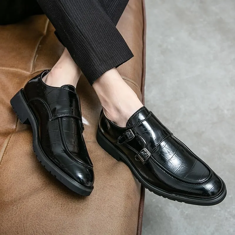Comfort Orthopedic Slip-on Dress Shoes for Men's Classic Pu Leather Business Party Wedding Non Slip Block Heel Anti-Slip Casual Double Monk