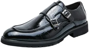 Comfort Orthopedic Slip-on Dress Shoes for Men's Classic Pu Leather Business Party Wedding Non Slip Block Heel Anti-Slip Casual Double Monk