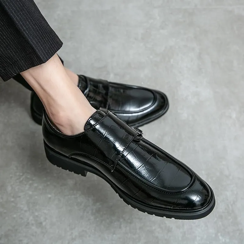 Comfort Orthopedic Slip-on Dress Shoes for Men's Classic Pu Leather Business Party Wedding Non Slip Block Heel Anti-Slip Casual Double Monk