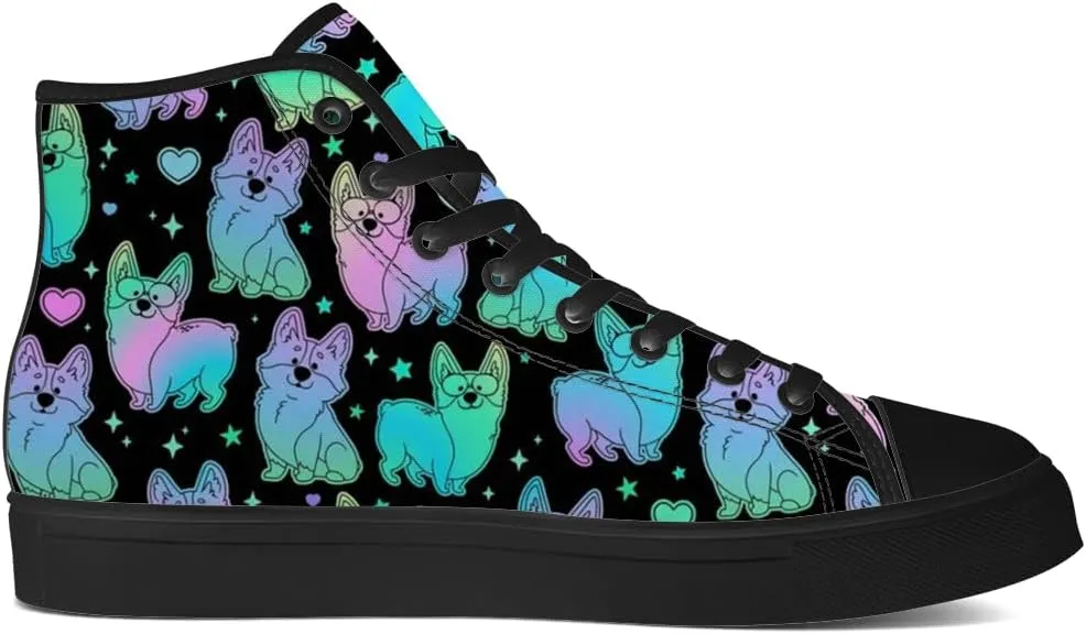 Corgi Shoes for Men Women Dog High Top Canvas Sneakers Lace Up Casual Walking Shoes Gifts for Dad Mom