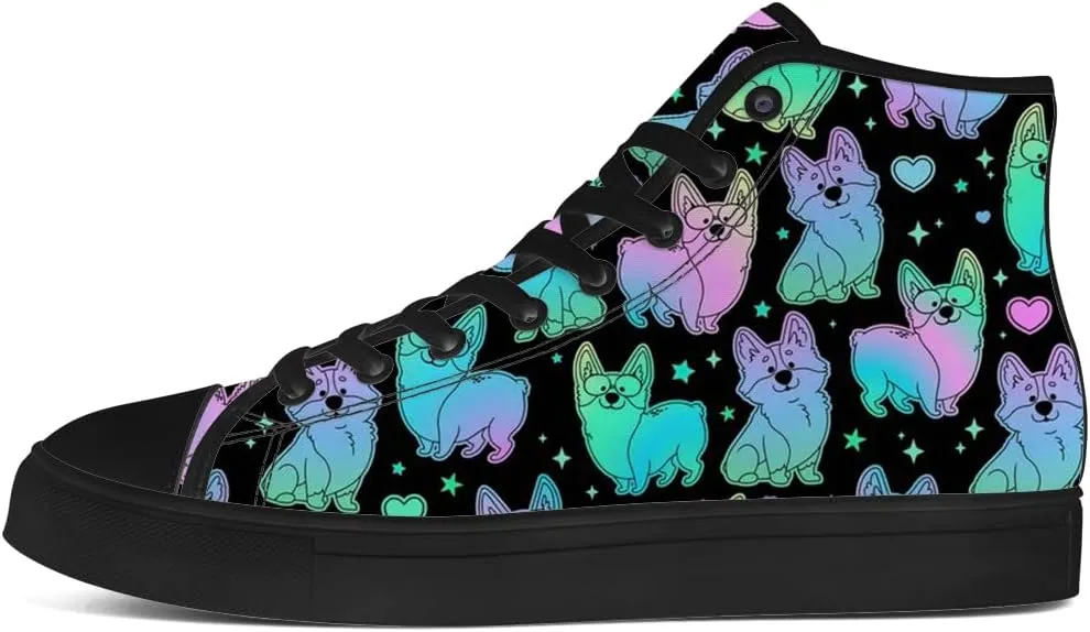 Corgi Shoes for Men Women Dog High Top Canvas Sneakers Lace Up Casual Walking Shoes Gifts for Dad Mom