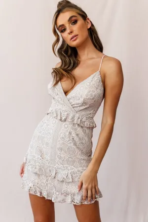 Dannah Ruffle Trim Lace Overlay Dress Mauve
