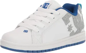 DC Boy's Court Graffik Low Top Skate Shoe Sneaker, White/Grey/Blue, 11 Big Kid