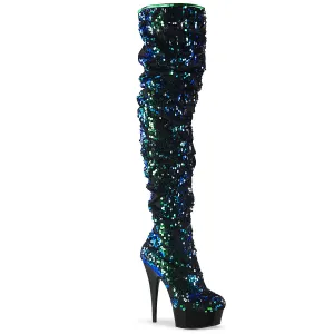 DELIGHT-3004 Pleaser Green Iridescent Sequins Sexy Platform Shoes (Pole Dancing Heels)