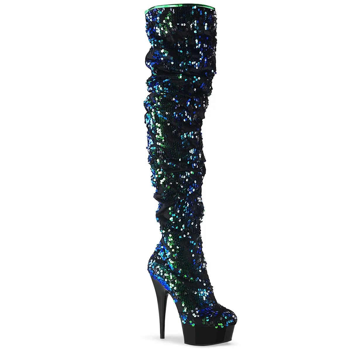 DELIGHT-3004 Pleaser Green Iridescent Sequins Sexy Platform Shoes (Pole Dancing Heels)