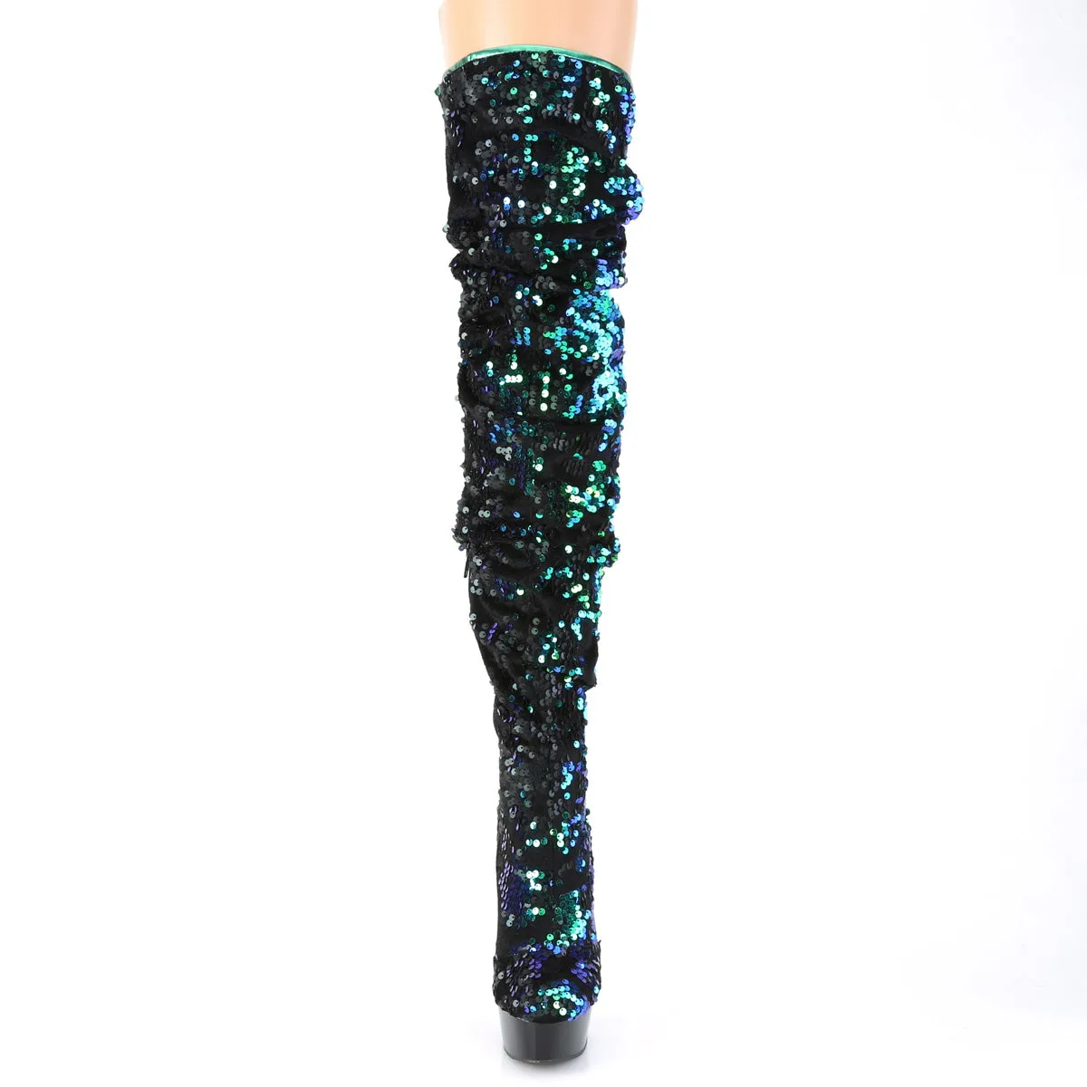 DELIGHT-3004 Pleaser Green Iridescent Sequins Sexy Platform Shoes (Pole Dancing Heels)