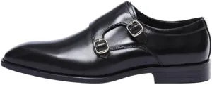 Dress Oxford Shoes for Men Slip-On Double Monk Shoes Black/Brown Pointed Toe Prom Shoes Boys Dress Shoes Genuine Leather Wedding Shoes Male Business Shoes