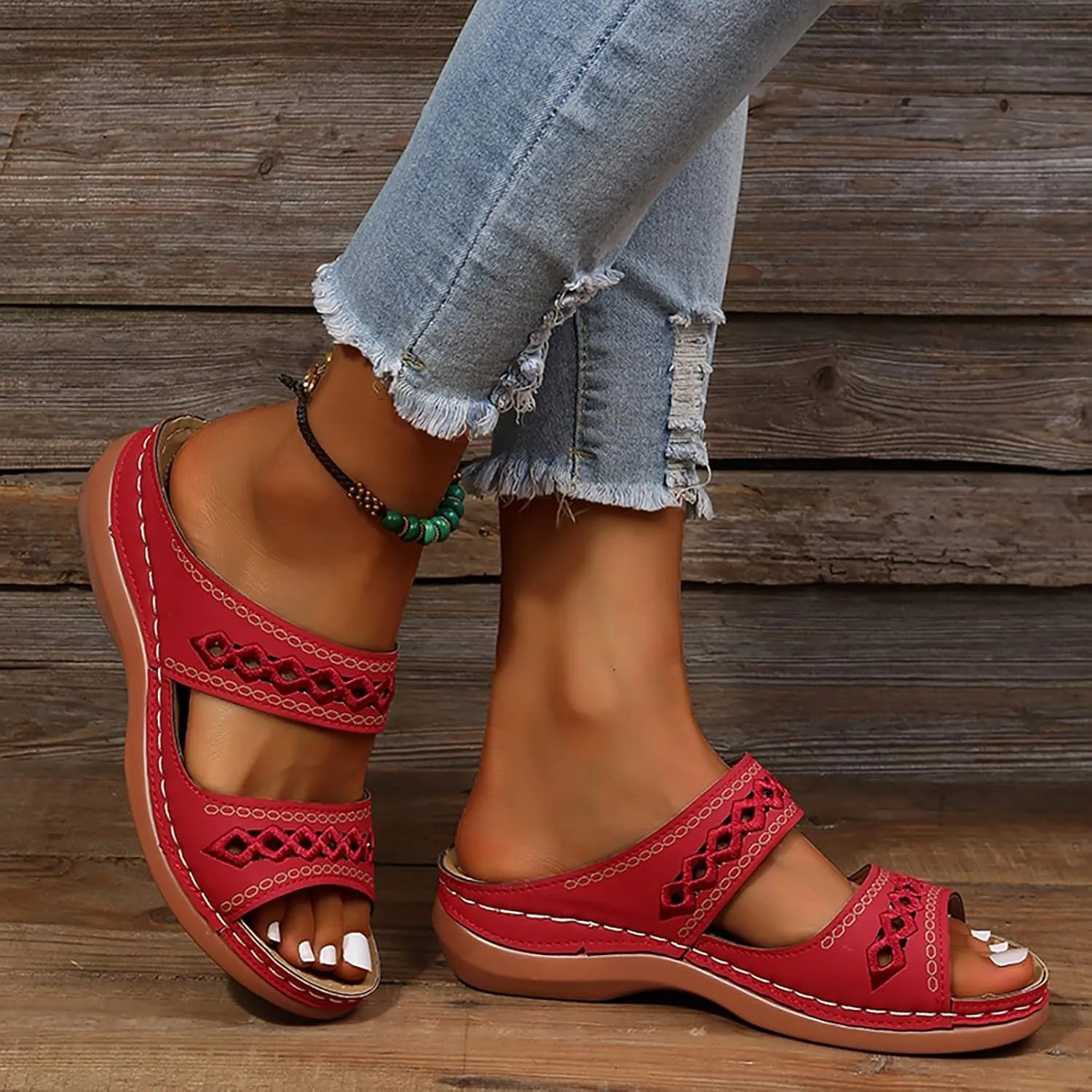 Eduavar Sandals for Women Dressy Summer, Womens Sandals Comfortable Slip On Sandals Open Toe Slip On Walking Sandals Shoes