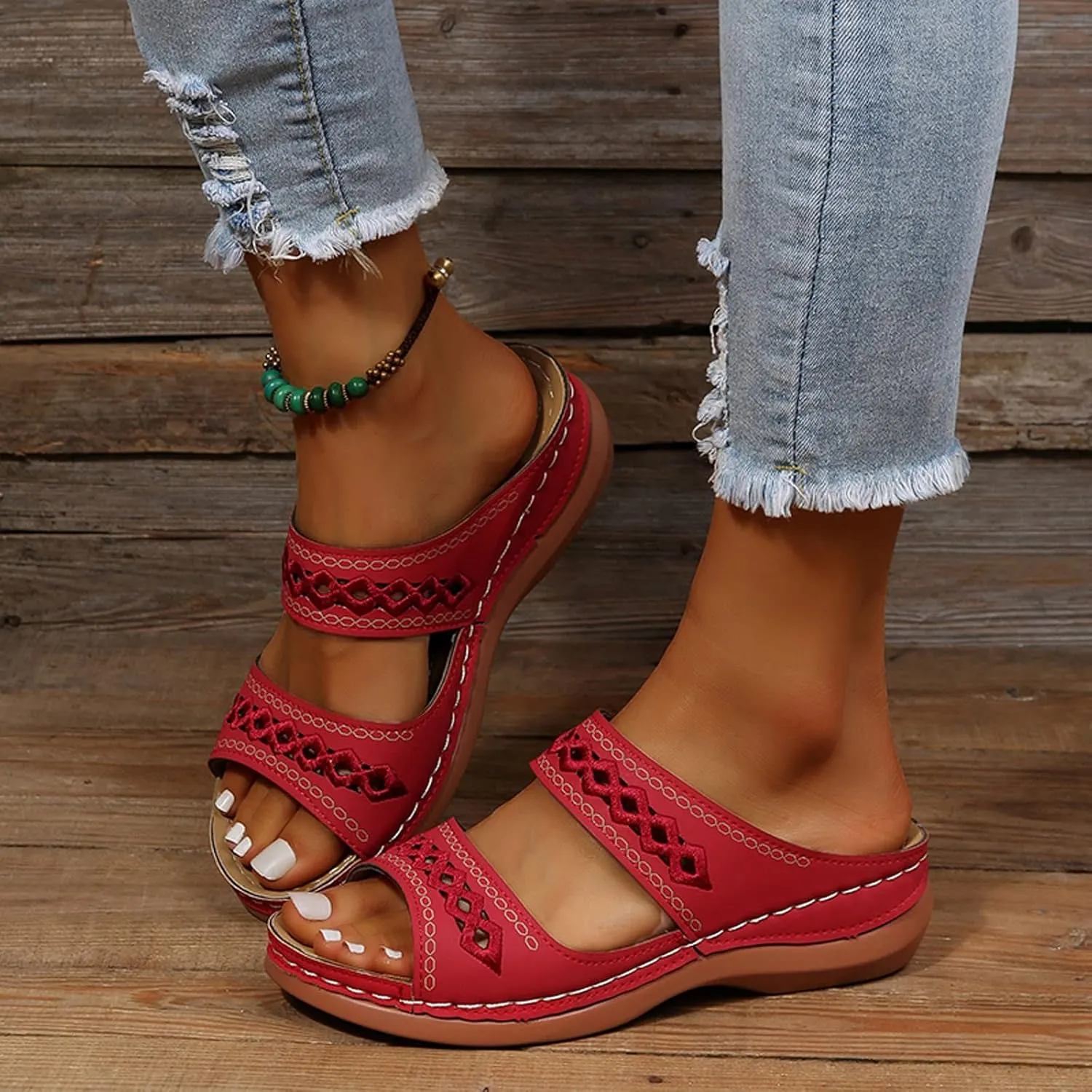 Eduavar Sandals for Women Dressy Summer, Womens Sandals Comfortable Slip On Sandals Open Toe Slip On Walking Sandals Shoes