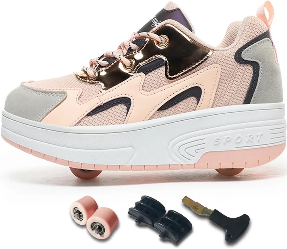 Ehauuo Roller Skates Shoes Sneakers Wheels Removable for Boys Girls Safety Stain-Resistant Easy on and Clean Comfortable as Kids Fun Sports Loved for Kids Beginners