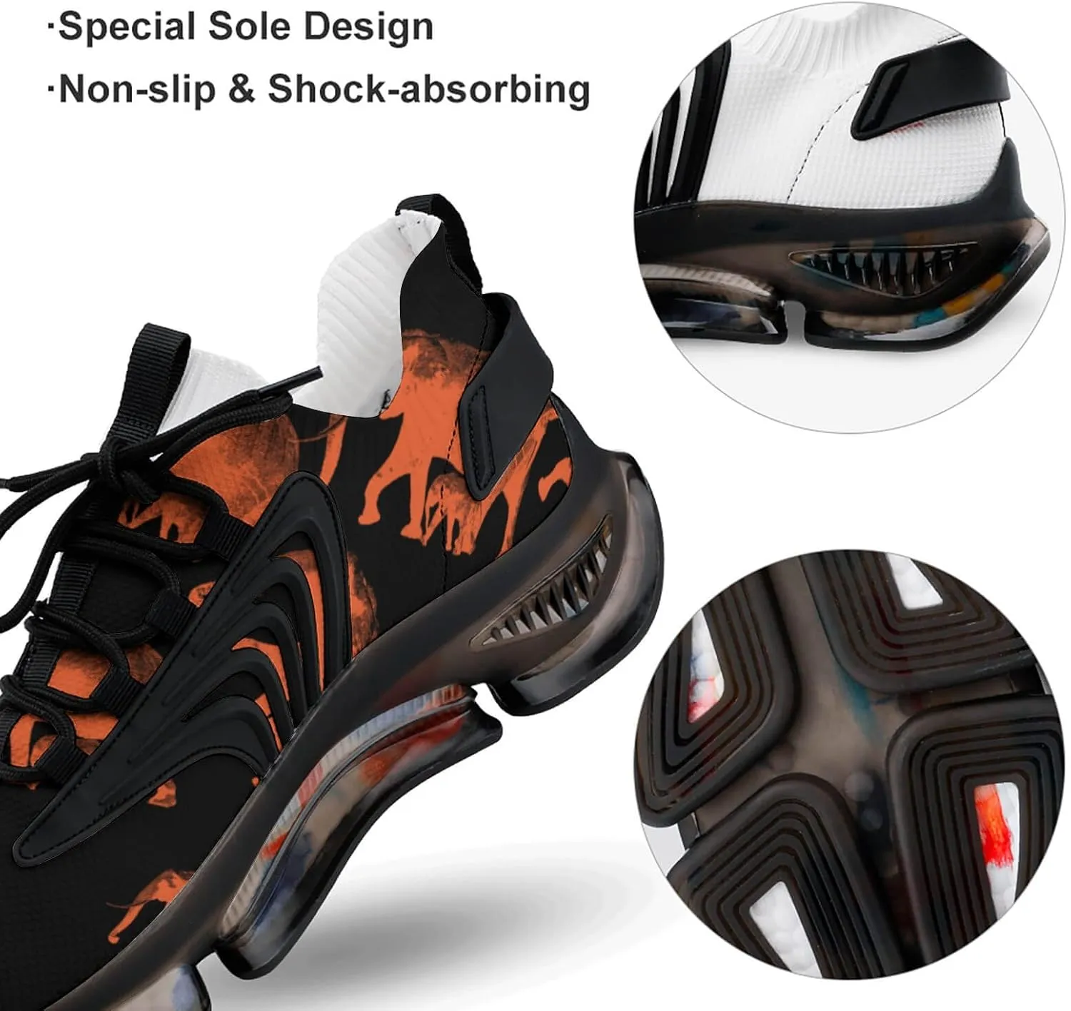 Elephants Print Walking Shoes for Men Lightweight Tennis Fashion Elastic Sports Shoes Cushion Basketball Shoes