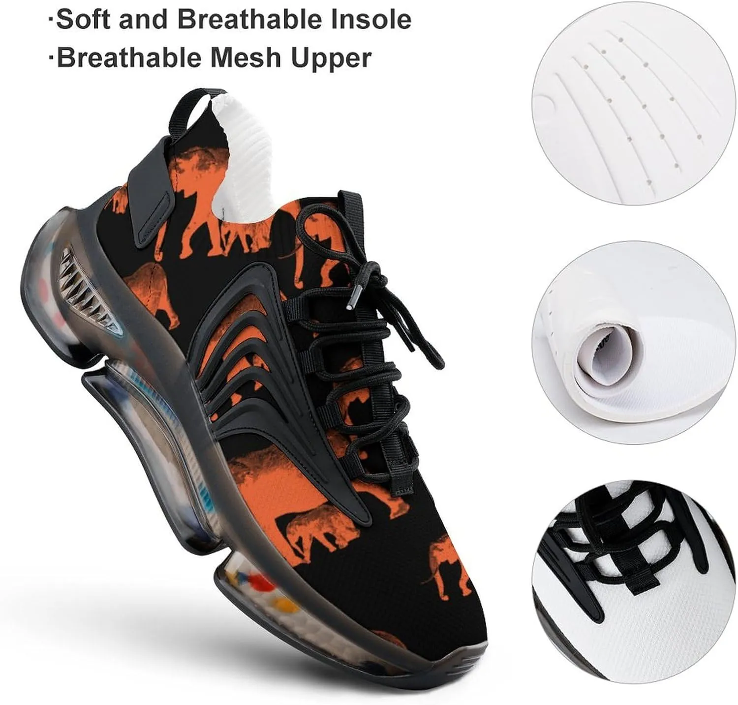 Elephants Print Walking Shoes for Men Lightweight Tennis Fashion Elastic Sports Shoes Cushion Basketball Shoes