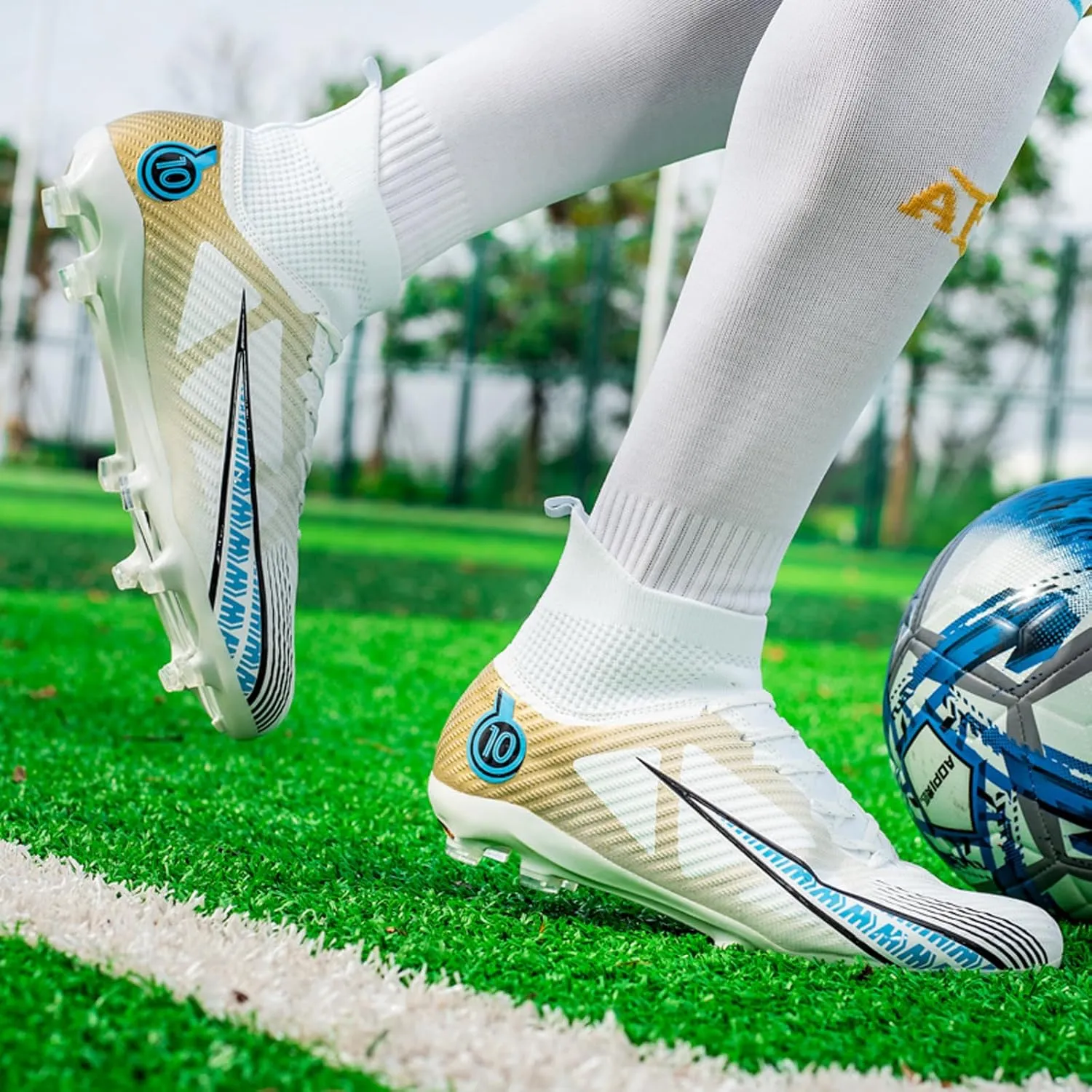 Eliogn Big Kids Soccer Shoes Mens Soccer Cleats Professional Training Turf High-top Football Shoes Outdoor Comfortable Training Football Shoes