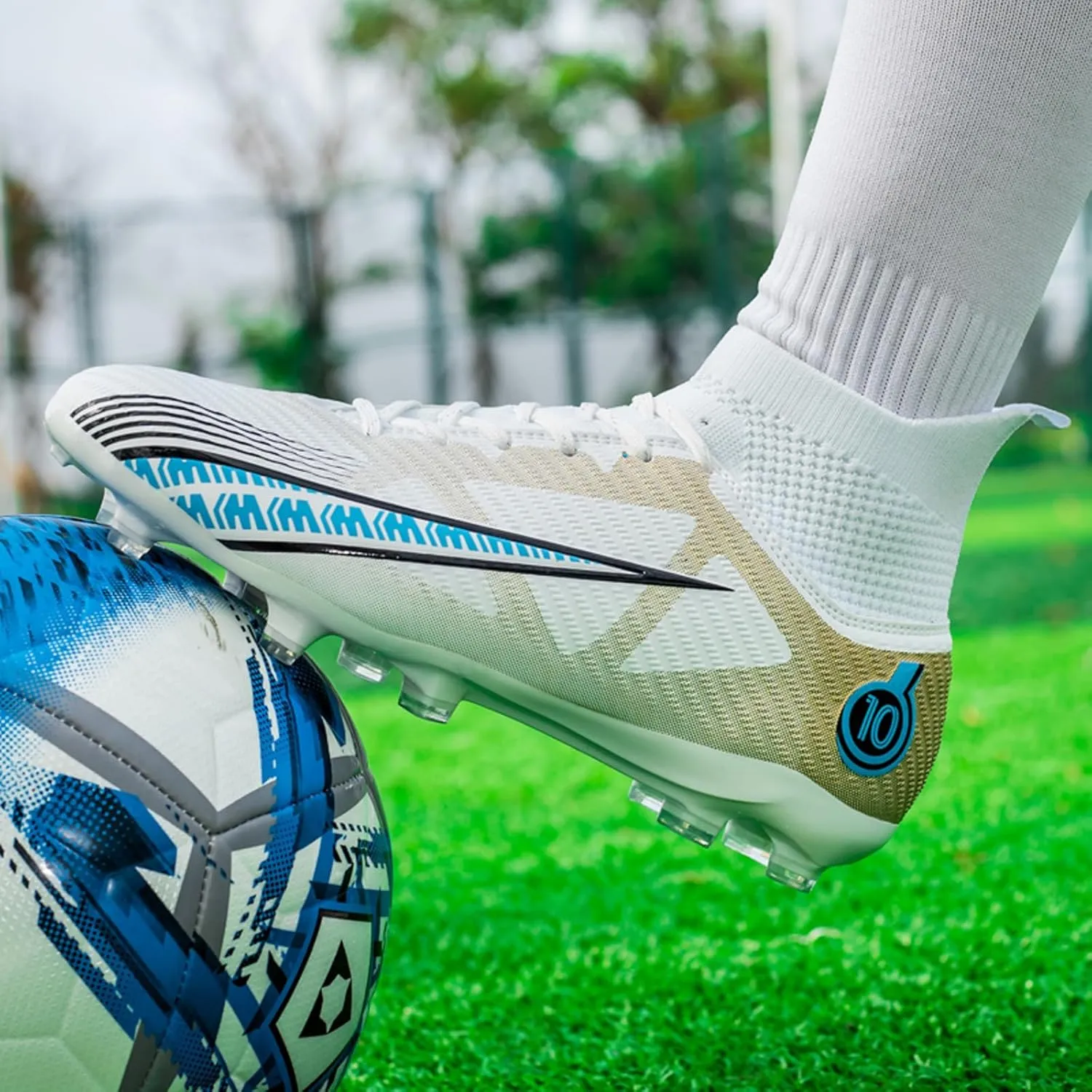 Eliogn Big Kids Soccer Shoes Mens Soccer Cleats Professional Training Turf High-top Football Shoes Outdoor Comfortable Training Football Shoes