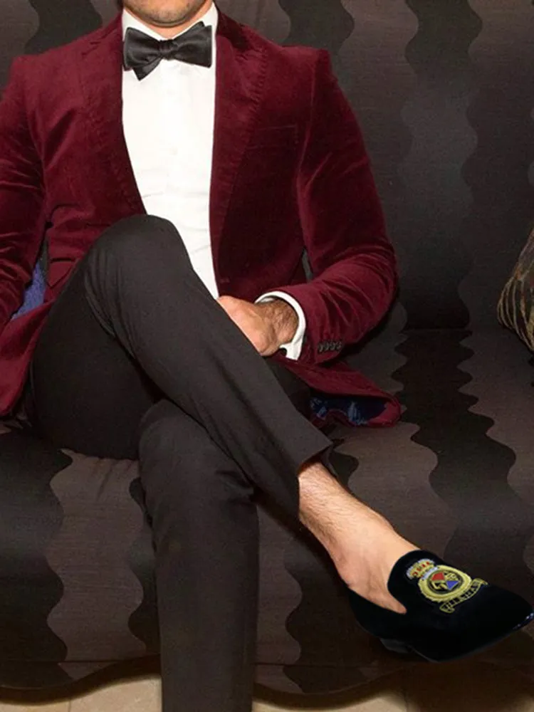 European and American celebrity party style velvet slip-ons for men, high-end imported handmade Indian silk with slip-on trendy loafers