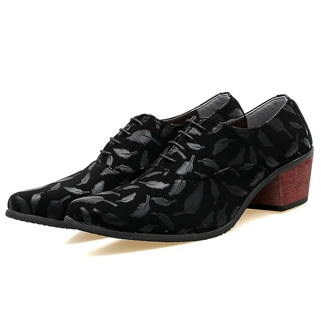 Feather Printed Leather Pointed Toe Formal Oxford Shoe