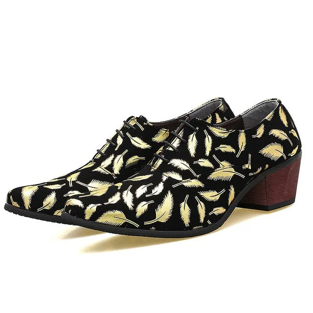 Feather Printed Leather Pointed Toe Formal Oxford Shoe