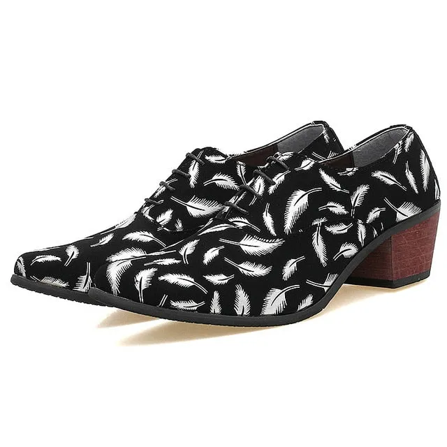 Feather Printed Leather Pointed Toe Formal Oxford Shoe
