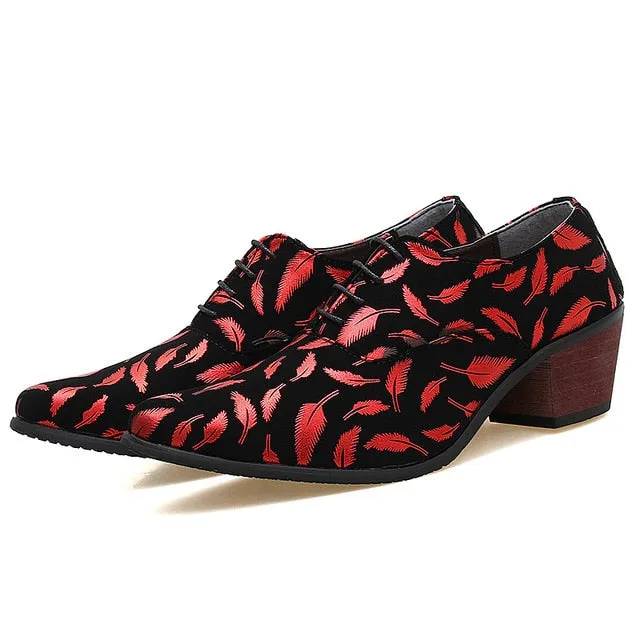 Feather Printed Leather Pointed Toe Formal Oxford Shoe