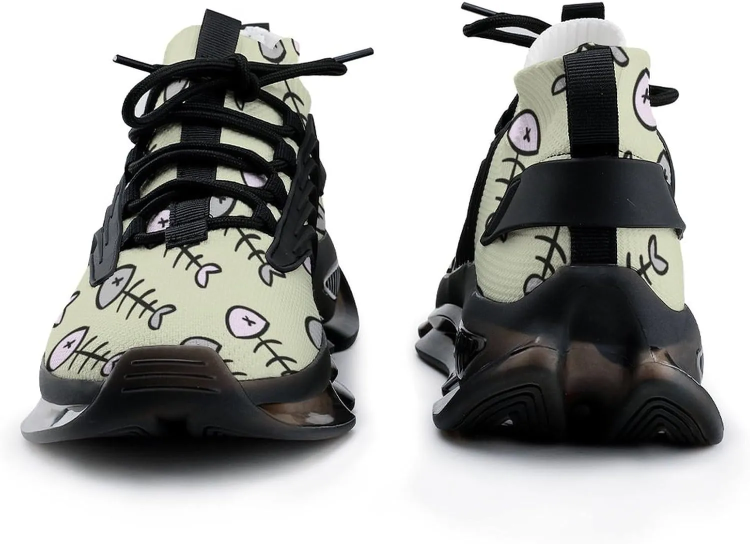 Fish Skeleton Bone Walking Shoes for Men Lightweight Tennis Fashion Elastic Sports Shoes Cushion Basketball Shoes