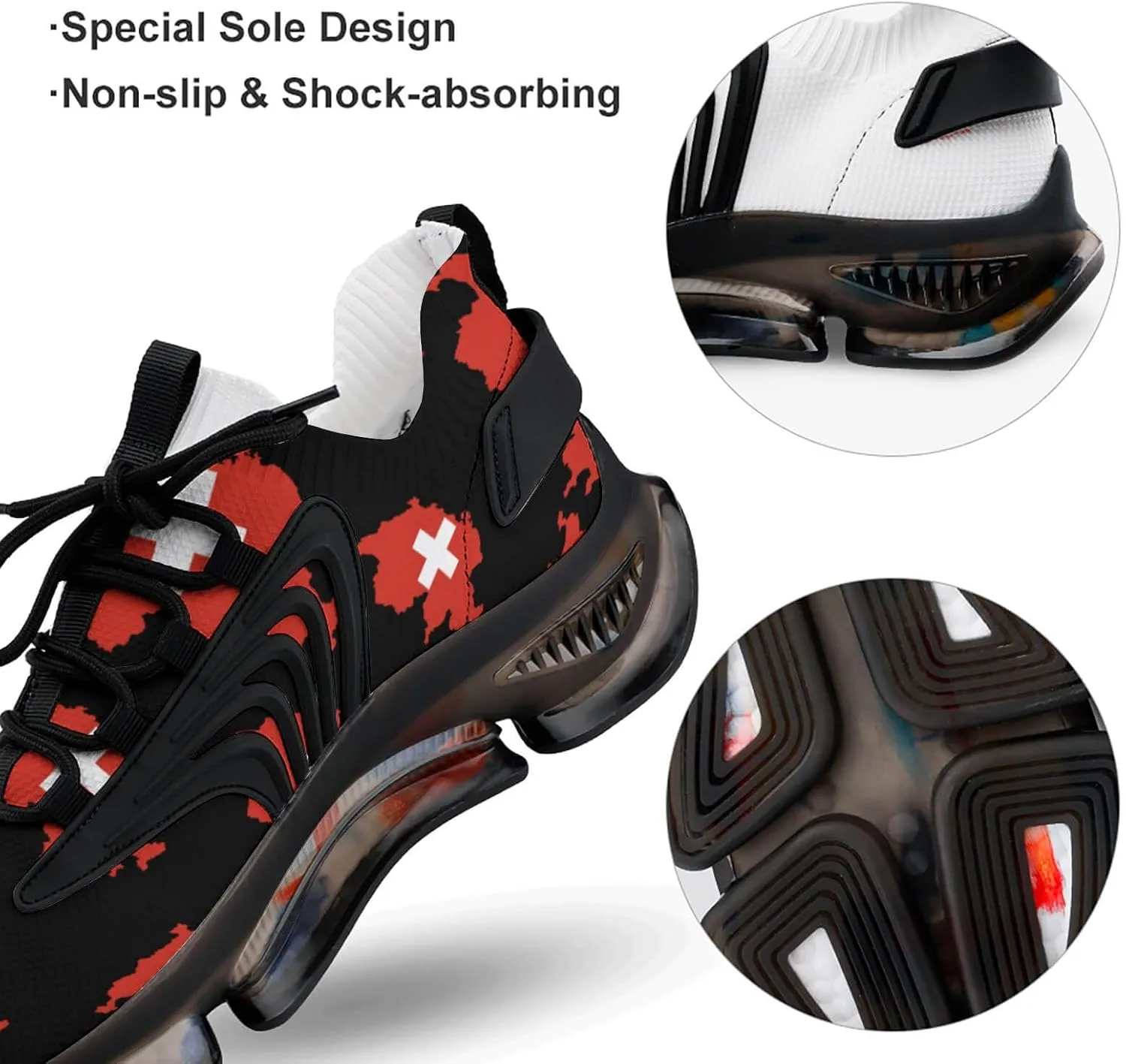 Flag Map of Switzerland Walking Shoes for Men Lightweight Tennis Fashion Elastic Sports Shoes Cushion Basketball Shoes