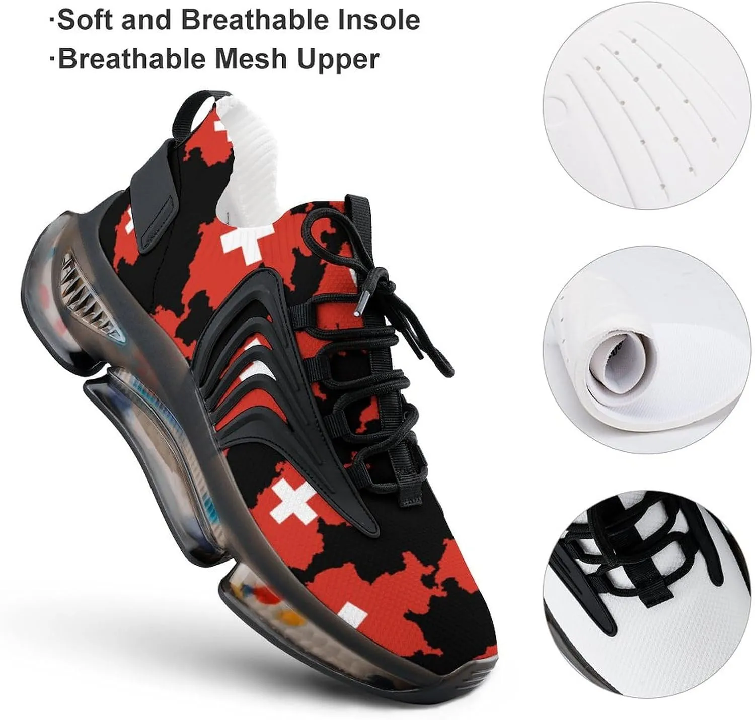 Flag Map of Switzerland Walking Shoes for Men Lightweight Tennis Fashion Elastic Sports Shoes Cushion Basketball Shoes