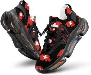 Flag Map of Switzerland Walking Shoes for Men Lightweight Tennis Fashion Elastic Sports Shoes Cushion Basketball Shoes