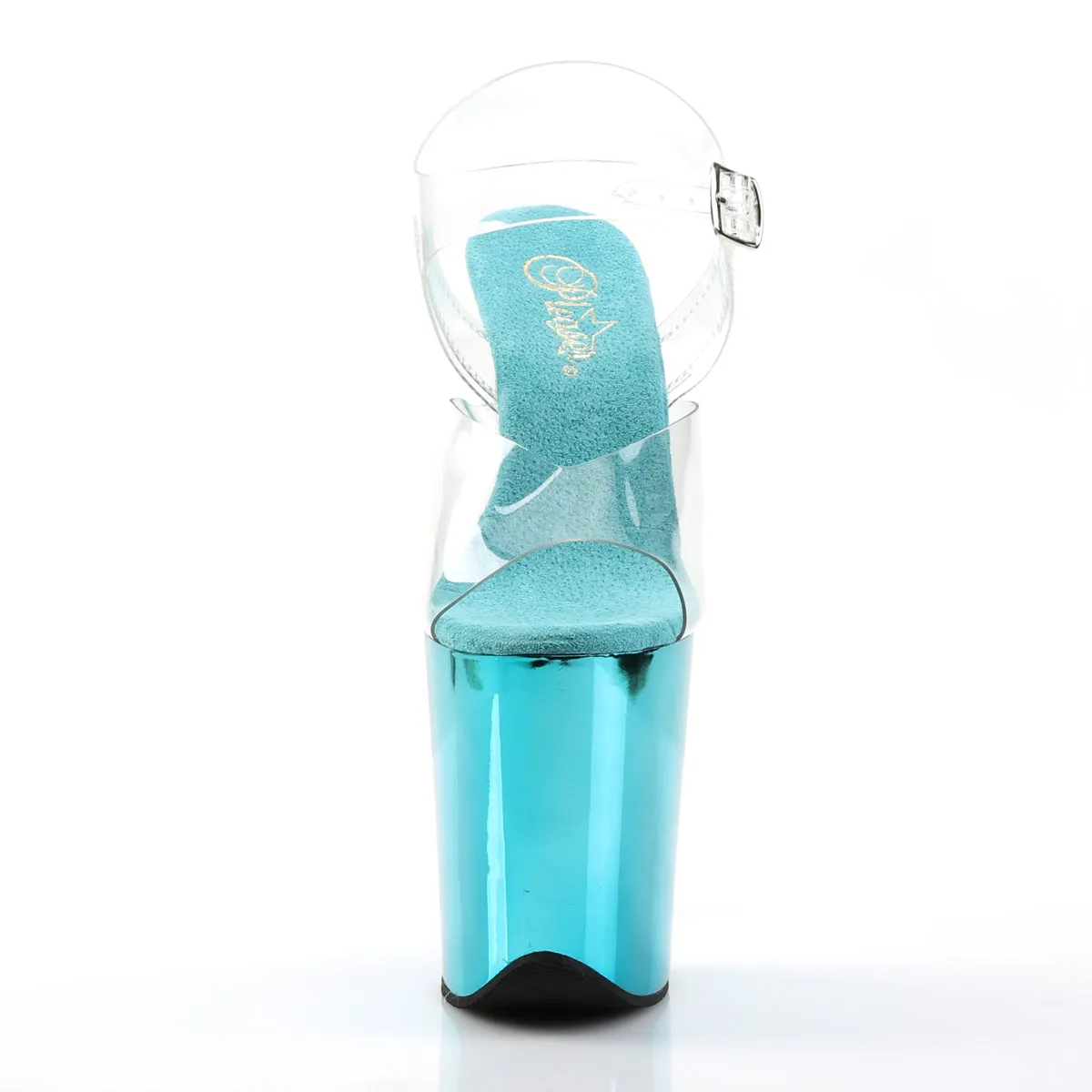 FLAMINGO-808 Pleaser Clear/Turquoise Chrome Sexy Platform Shoes (Pole Dancing Heels)