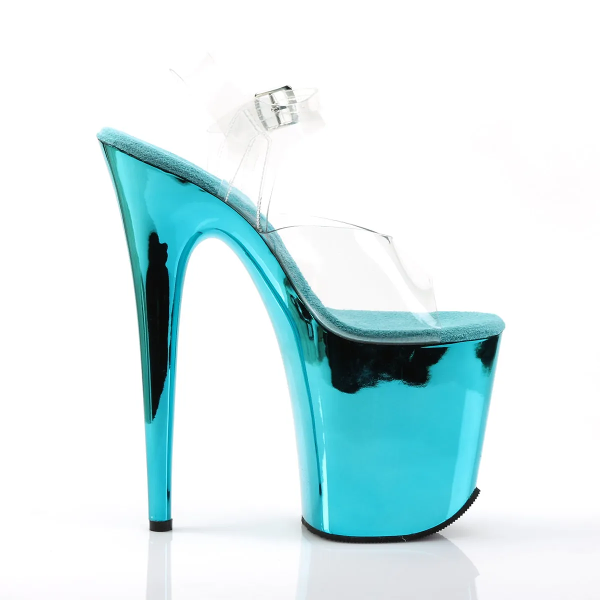 FLAMINGO-808 Pleaser Clear/Turquoise Chrome Sexy Platform Shoes (Pole Dancing Heels)
