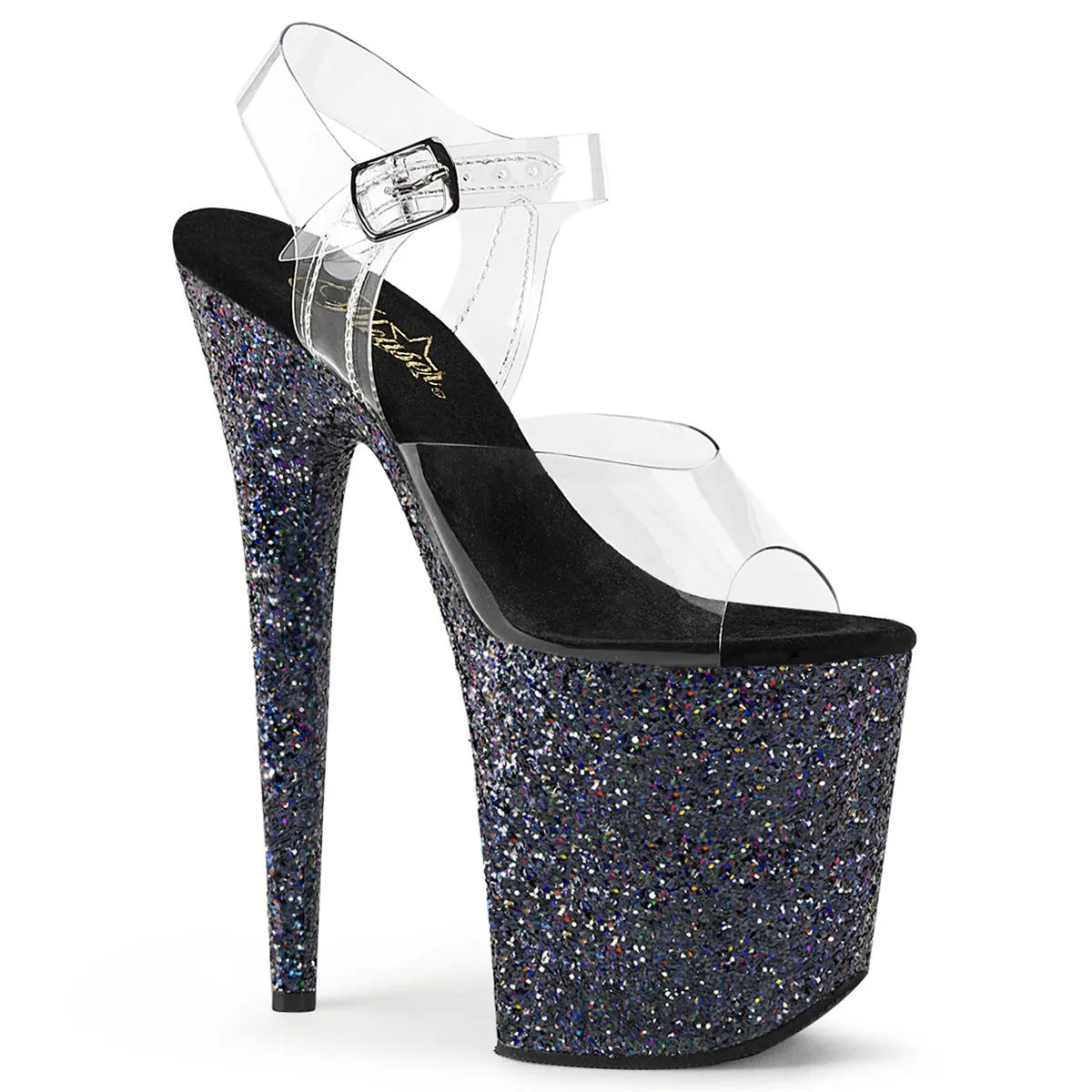 FLAMINGO-808LG Pleaser Clear/Black Sexy Platform Shoes (Pole Dancing Heels)