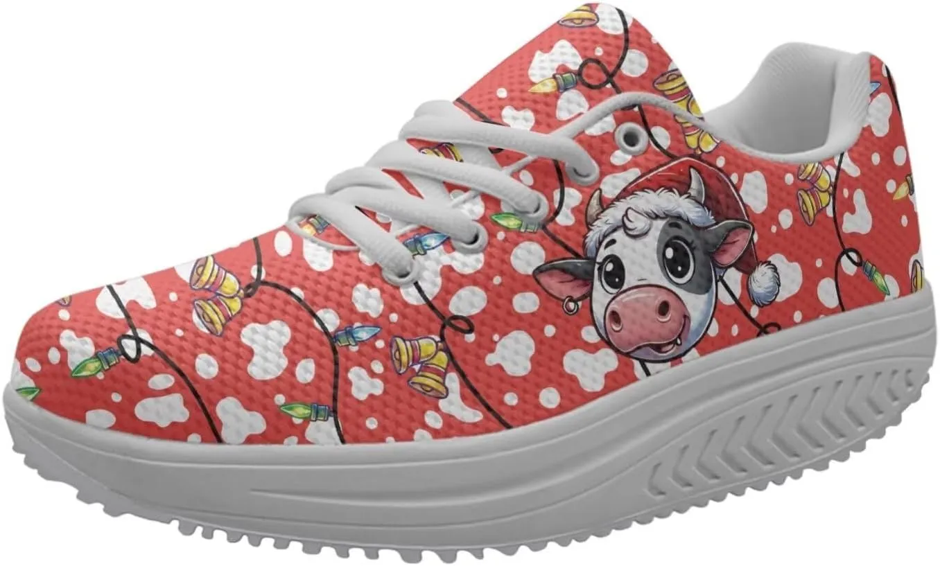 FOR U DESIGNS Cute Women Sports Toning Wedges Shoes Air Mesh Lace-up Swing Platform Sneakers for Women Girls