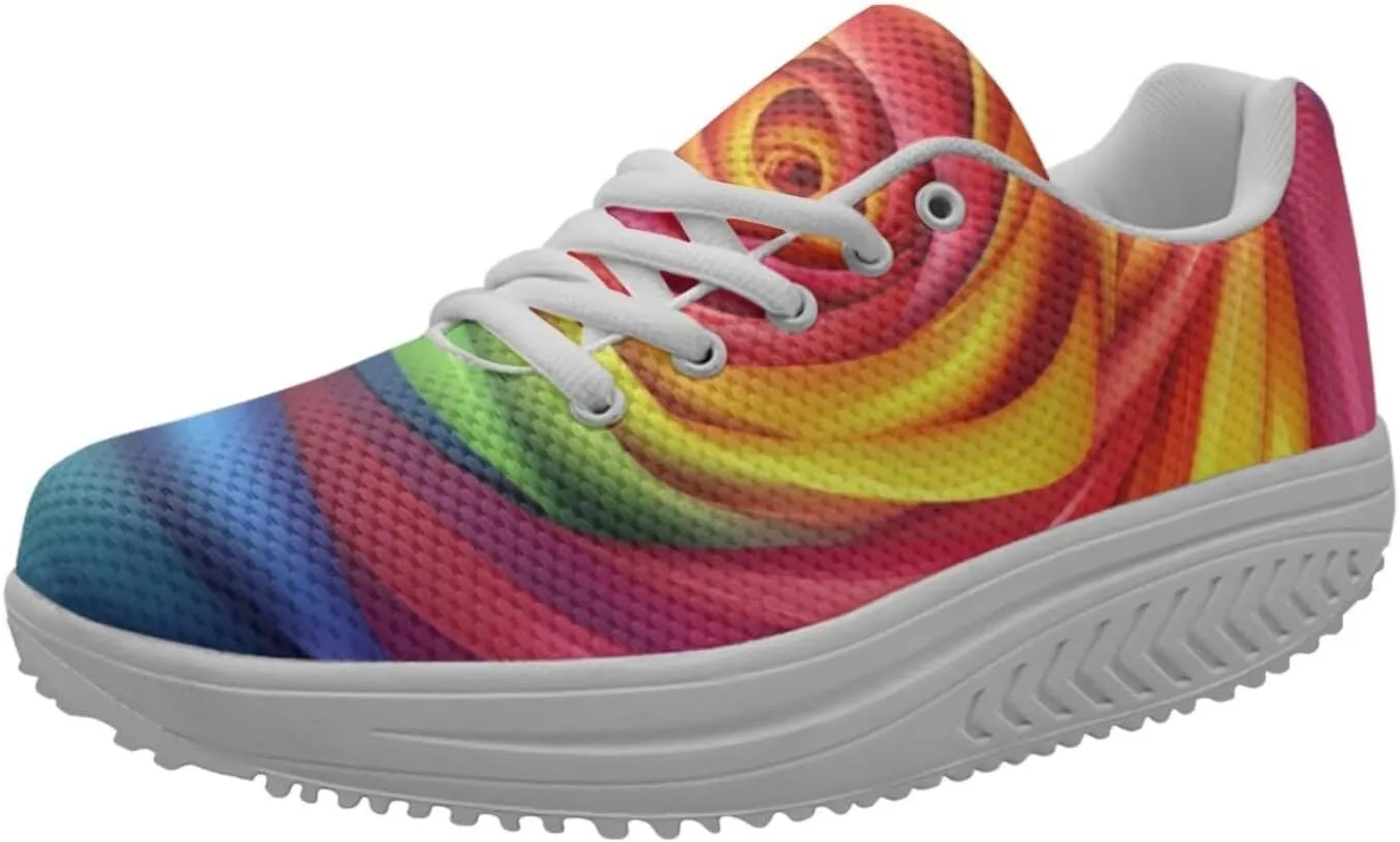 FOR U DESIGNS Cute Women Sports Toning Wedges Shoes Air Mesh Lace-up Swing Platform Sneakers for Women Girls