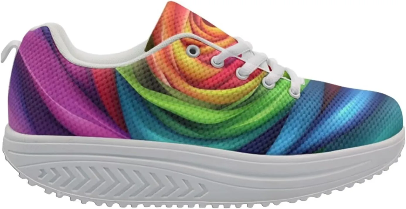 FOR U DESIGNS Cute Women Sports Toning Wedges Shoes Air Mesh Lace-up Swing Platform Sneakers for Women Girls