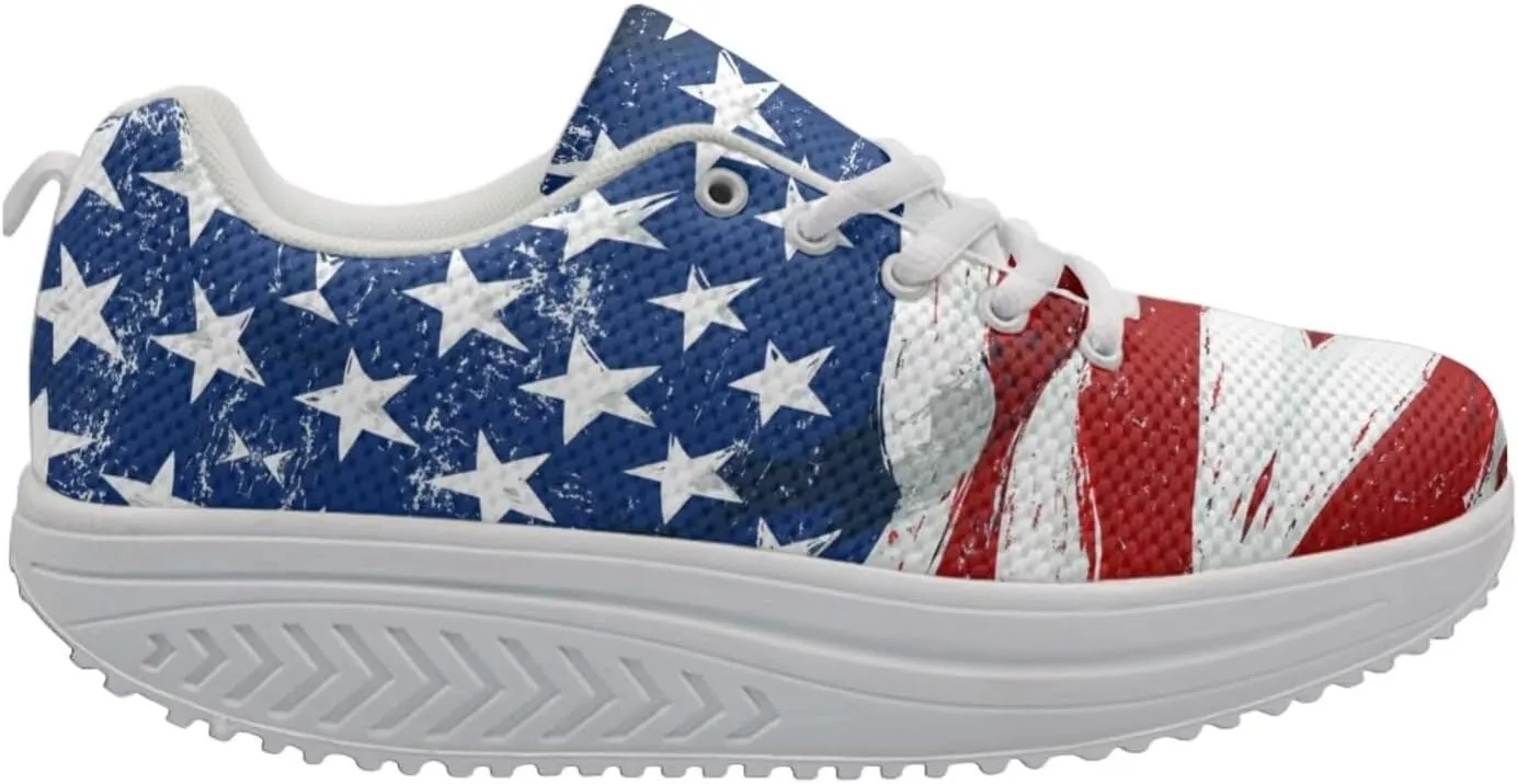 FOR U DESIGNS Cute Women Sports Toning Wedges Shoes Air Mesh Lace-up Swing Platform Sneakers for Women Girls