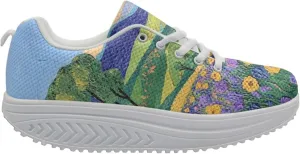 FOR U DESIGNS Cute Women Sports Toning Wedges Shoes Air Mesh Lace-up Swing Platform Sneakers for Women Girls