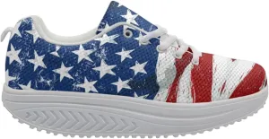 FOR U DESIGNS Cute Women Sports Toning Wedges Shoes Air Mesh Lace-up Swing Platform Sneakers for Women Girls