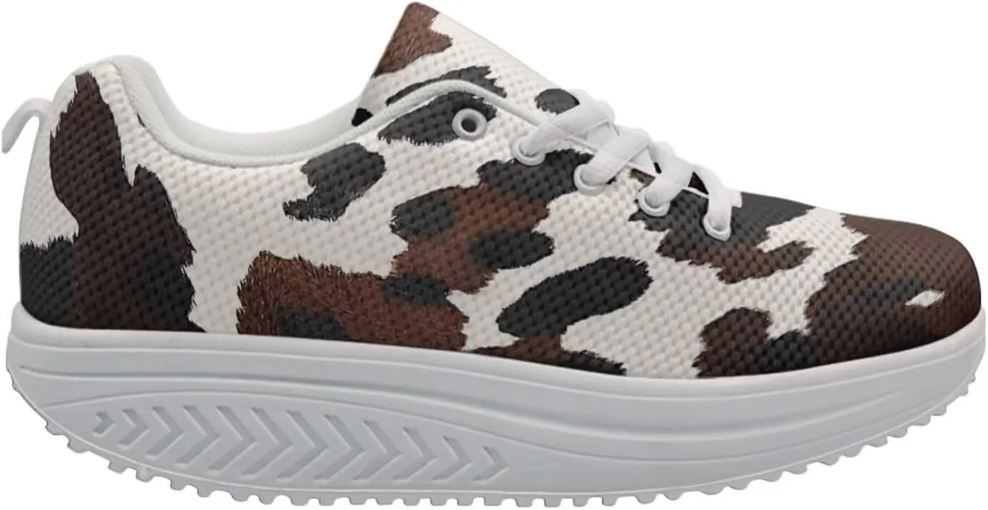 FOR U DESIGNS Cute Women Sports Toning Wedges Shoes Air Mesh Lace-up Swing Platform Sneakers for Women Girls