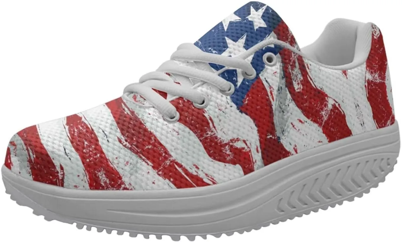 FOR U DESIGNS Cute Women Sports Toning Wedges Shoes Air Mesh Lace-up Swing Platform Sneakers for Women Girls