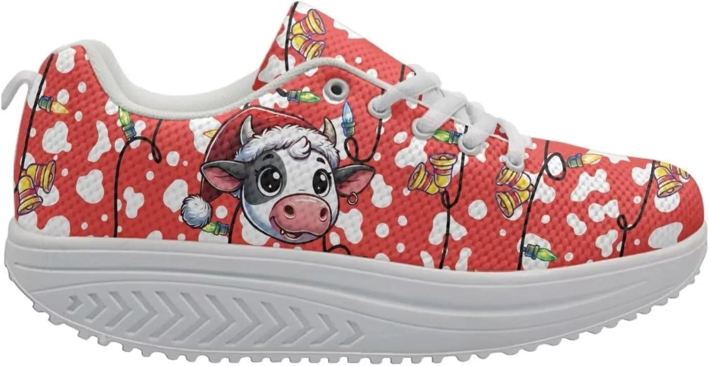 FOR U DESIGNS Cute Women Sports Toning Wedges Shoes Air Mesh Lace-up Swing Platform Sneakers for Women Girls