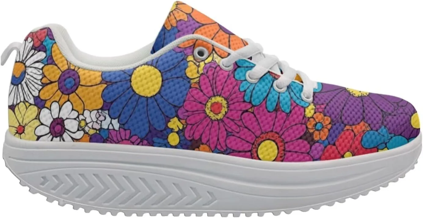 FOR U DESIGNS Cute Women Sports Toning Wedges Shoes Air Mesh Lace-up Swing Platform Sneakers for Women Girls