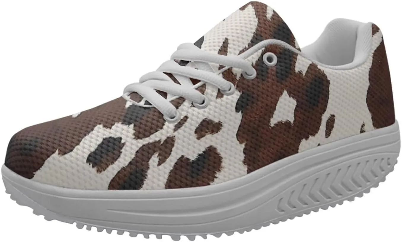 FOR U DESIGNS Cute Women Sports Toning Wedges Shoes Air Mesh Lace-up Swing Platform Sneakers for Women Girls