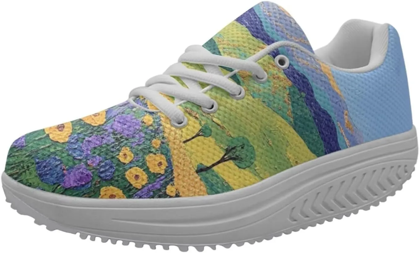 FOR U DESIGNS Cute Women Sports Toning Wedges Shoes Air Mesh Lace-up Swing Platform Sneakers for Women Girls