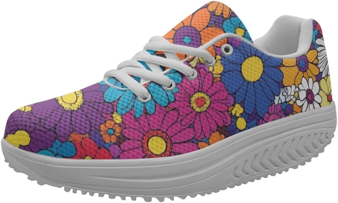 FOR U DESIGNS Cute Women Sports Toning Wedges Shoes Air Mesh Lace-up Swing Platform Sneakers for Women Girls