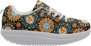 FOR U DESIGNS Vintage Floral Print Fitness Walking Sneaker Casual Women's Wedges Platform Shoes
