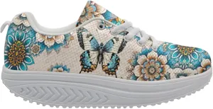 FOR U DESIGNS Vintage Floral Print Fitness Walking Sneaker Casual Women's Wedges Platform Shoes