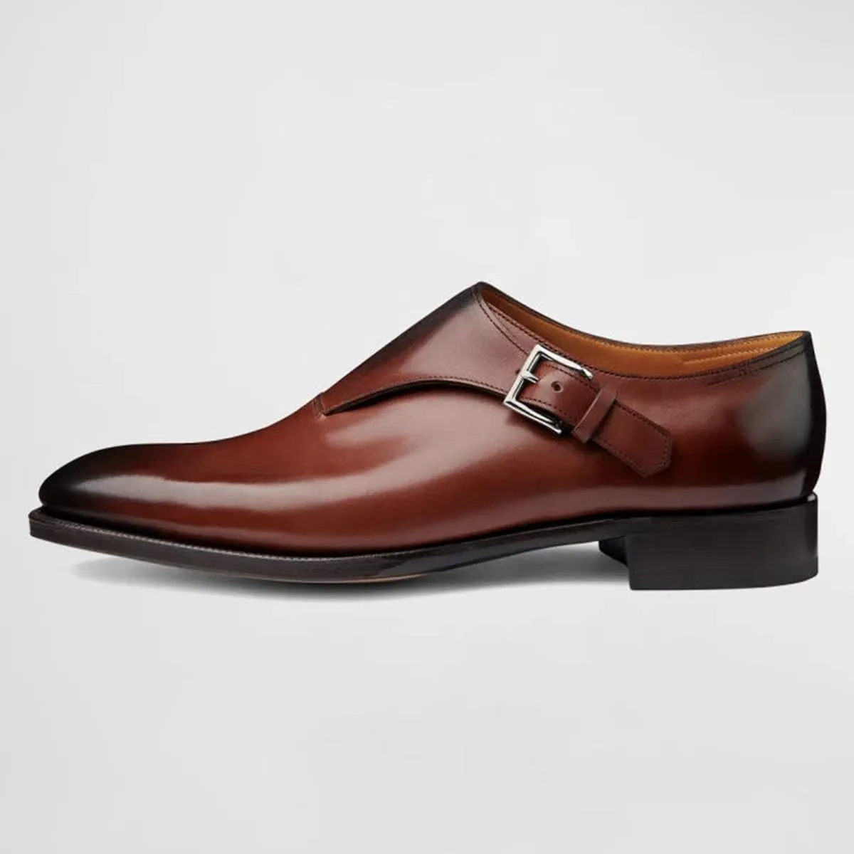 FSJ Men's Classic Plain Toe Single Monk Strap Loafers Refined Stacked Heel Burnished Leather Smooth Buckled Daily Wear Shoes Size 4-16 US