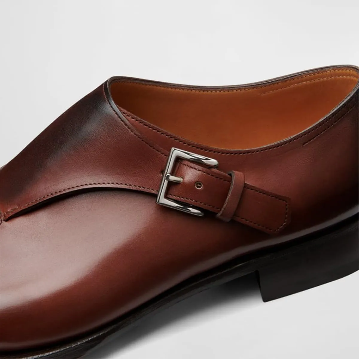 FSJ Men's Classic Plain Toe Single Monk Strap Loafers Refined Stacked Heel Burnished Leather Smooth Buckled Daily Wear Shoes Size 4-16 US