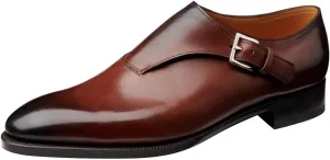 FSJ Men's Classic Plain Toe Single Monk Strap Loafers Refined Stacked Heel Burnished Leather Smooth Buckled Daily Wear Shoes Size 4-16 US